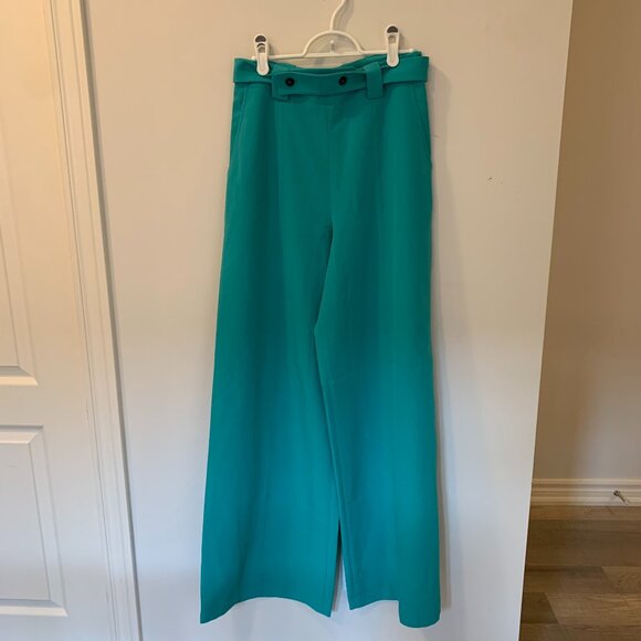 Teal wide leg dressy pants with belt and pockets! French Connection size 4 - Picture 1 of 8